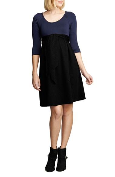 Women's Maternal America Tie Front Maternity Dress - Black