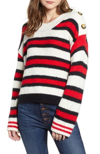 Women's Bp. Button Shoulder Stripe Sweater, Size - Ivory