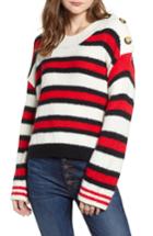 Women's Bp. Button Shoulder Stripe Sweater, Size - Ivory