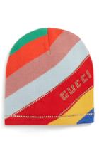 Women's Gucci Crystal Logo Stripe Wool Beanie - Red