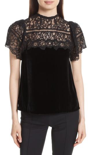 Women's Rebecca Taylor Short Sleeve Velvet & Lace Top - Black