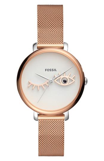Women's Fossil Jacqueline Wink Mesh Strap Watch, 36mm