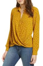 Women's All In Favor Patterned Drape Front Blouse, Size - Yellow