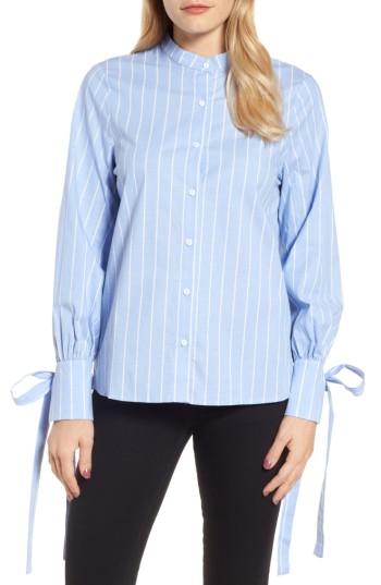 Women's Halogen Tie Sleeve Poplin Blouse - Blue