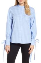 Women's Halogen Tie Sleeve Poplin Blouse - Blue