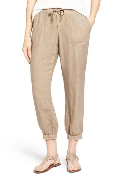 Women's Caslon Crop Linen Joggers - Beige