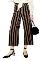 Women's Topshop Stripe Plisse Crop Trousers Us (fits Like 0) - Black