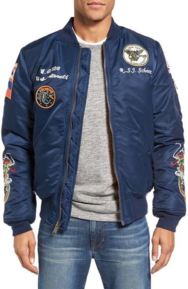 Men's Schott Nyc Souvenir Ma-1 Flight Jacket - Blue