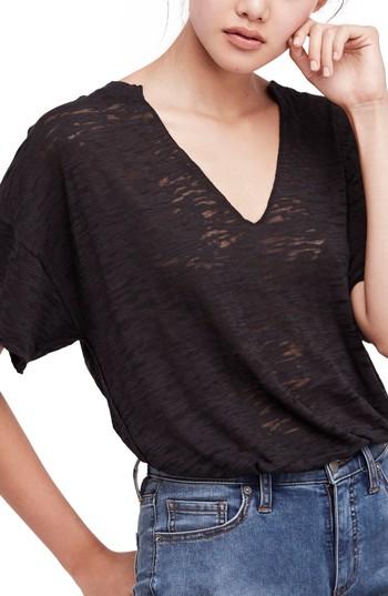 Women's Free People Maddie Burnout Tee, Size - Black