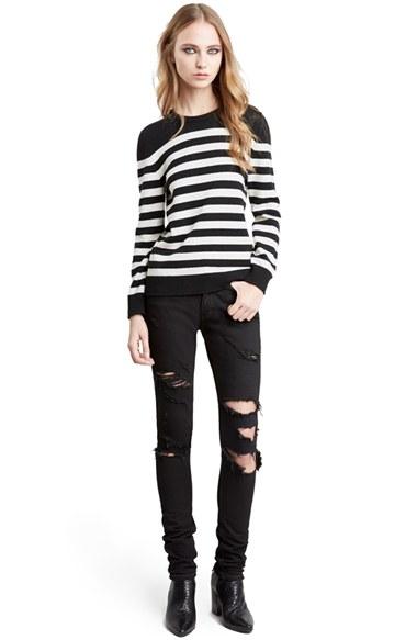 Women's Saint Laurent Stripe Cashmere Sweater - Black