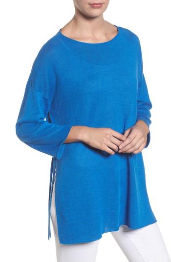 Women's Eileen Fisher Side Tie Organic Linen Sweater - Blue