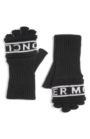 Women's Moncler Guanti Wool Long Fingerless Gloves - Black