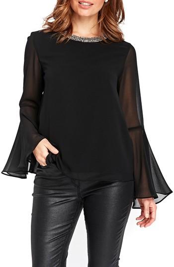 Women's Wallis Embellished Neck Top Us / 10 Uk - Black