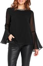 Women's Wallis Embellished Neck Top Us / 10 Uk - Black