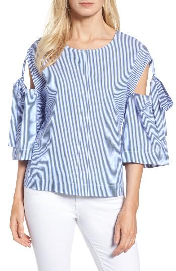 Women's Halogen Tie Cold Shoulder Poplin Top - Blue