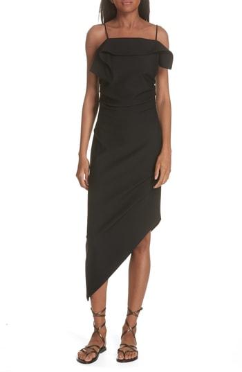 Women's Helmut Lang Ruffle Neck Asymmetrical Dress - Black