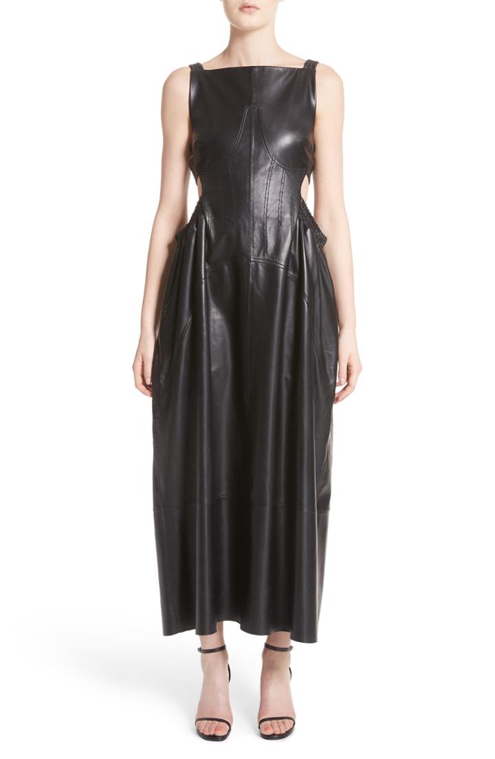 Women's Ellery Ruched Side Cutout Leather Dress