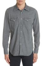 Men's Eleventy Slim Fit Denim Western Shirt, Size - Grey