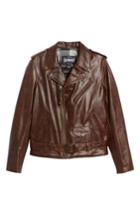 Men's Schott Nyc Waxy Cowhide Leather Motorcycle Jacket - Brown