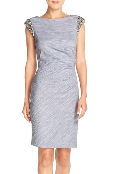 Women's Eliza J Embellished Taffeta Sheath Dress - Metallic