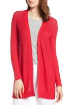 Women's Halogen Textured Cotton Knit Cardigan - Red