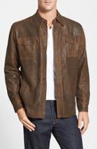 Men's Missani Le Collezioni Classic Fit Military Shirt Leather Jacket