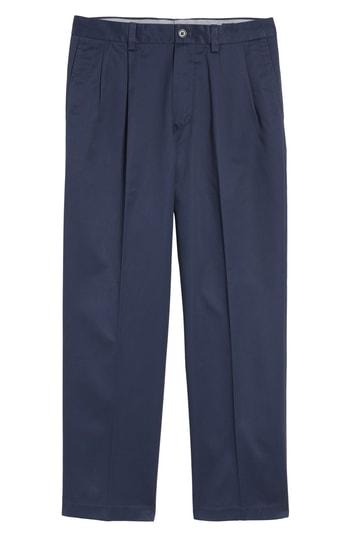 Men's Nordstrom Men's Shop 'classic' Smartcare(tm) Relaxed Fit Double Pleated Cotton Pants X 30 - Blue (online Only)