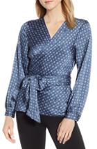 Women's Vince Camuto Geo Accents Belted Wrap Blouse, Size - Blue