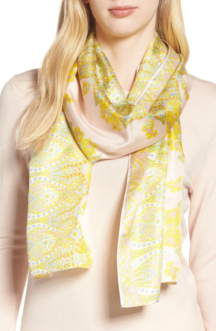 Women's Echo Sea Fan Paisley Silk Scarf, Size - Pink