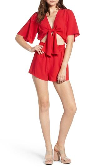 Women's Socialite Tie Front Romper, Size - Red