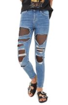 Women's Topshop Jamie Fishnet Rip Skinny Jeans X 30 - Blue