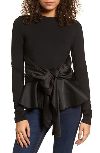 Women's Lost Ink Big Bow Peplum Top, Size - Black