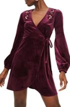 Women's Topshop Embroidered Velvet Wrap Dress Us (fits Like 0) - Burgundy