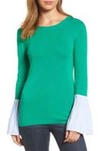 Women's Halogen Poplin Bell Cuff Sweater, Size - Green