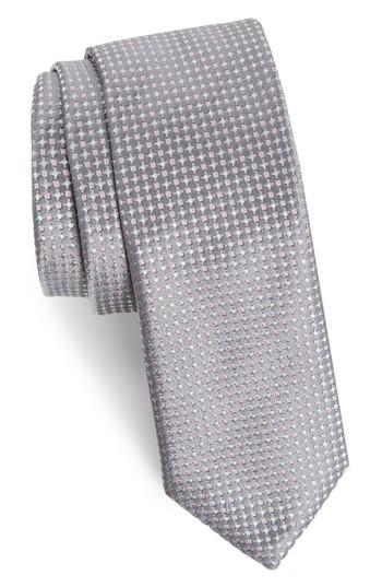Men's Boss Geometric Silk Skinny Tie, Size - Grey