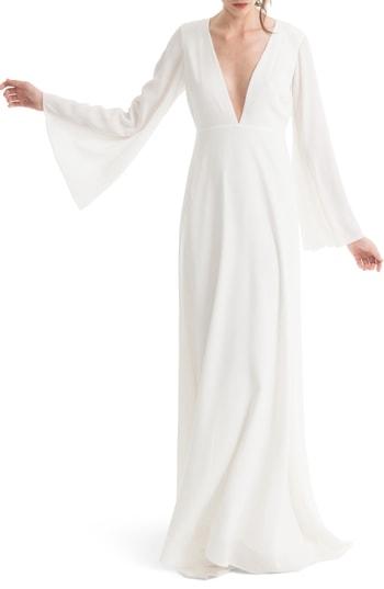 Women's Joanna August Stevie Bell Sleeve A-line Gown - White