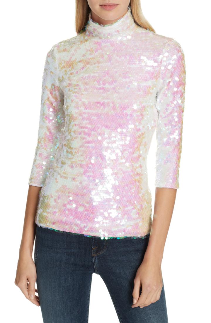 Women's Milly Sequin Mock Neck Top - White
