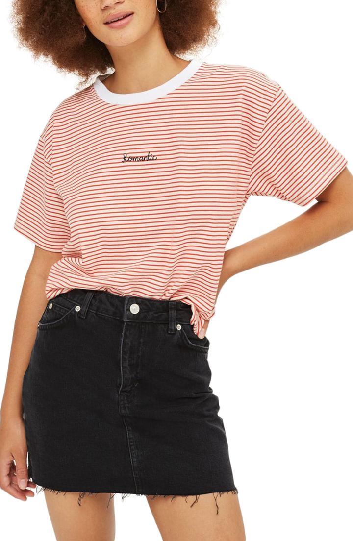 Women's Topshop Frayed Hem Denim Miniskirt Us (fits Like 6-8) - Black