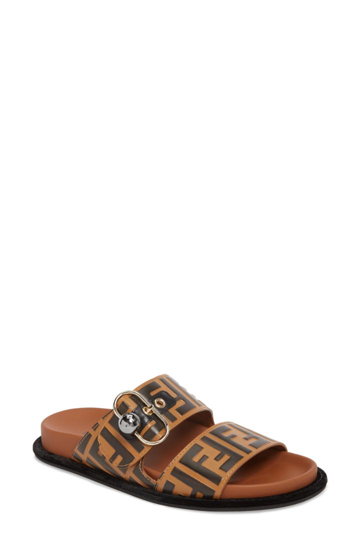Women's Fendi Pearland Logo Slide Sandal Us / 35.5eu - Brown