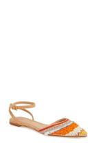 Women's Tory Burch Isle Embellished Ankle Strap Flat M - Beige