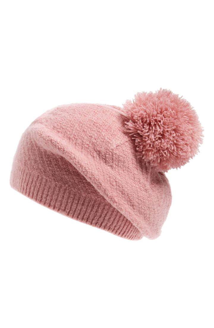 Women's Halogen Knit Pom Beret - Pink