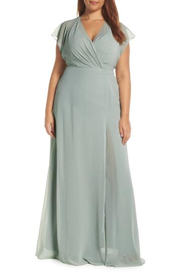 Women's Jenny Yoo Alanna Open Back Chiffon Gown (similar To 14w) - Blue