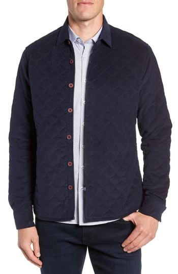Men's Stone Rose Trim Fit Quilted Shirt Jacket - Blue