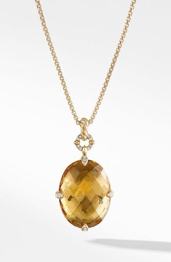 Women's David Yurman Chatelaine 18k Gold Pendant Necklace With Honey Quartz & Diamonds