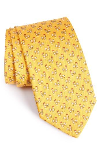 Men's Salvatore Ferragamo Rooster Print Silk Tie, Size - Yellow