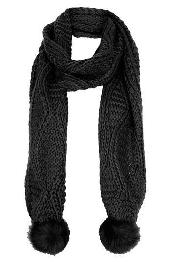 Topshop Cable Knit Pompom Scarf Womens Black One Size