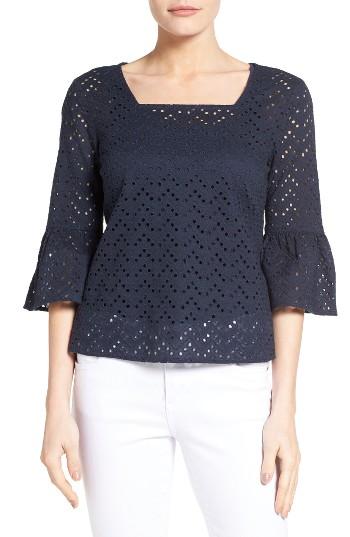 Women's Halogen Eyelet Bell Sleeve Top - Blue
