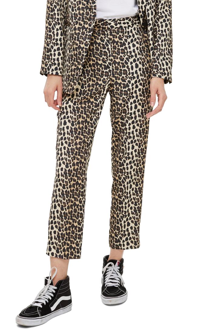 Women's Topshop Leopard Suit Trousers Us (fits Like 0-2) - Brown