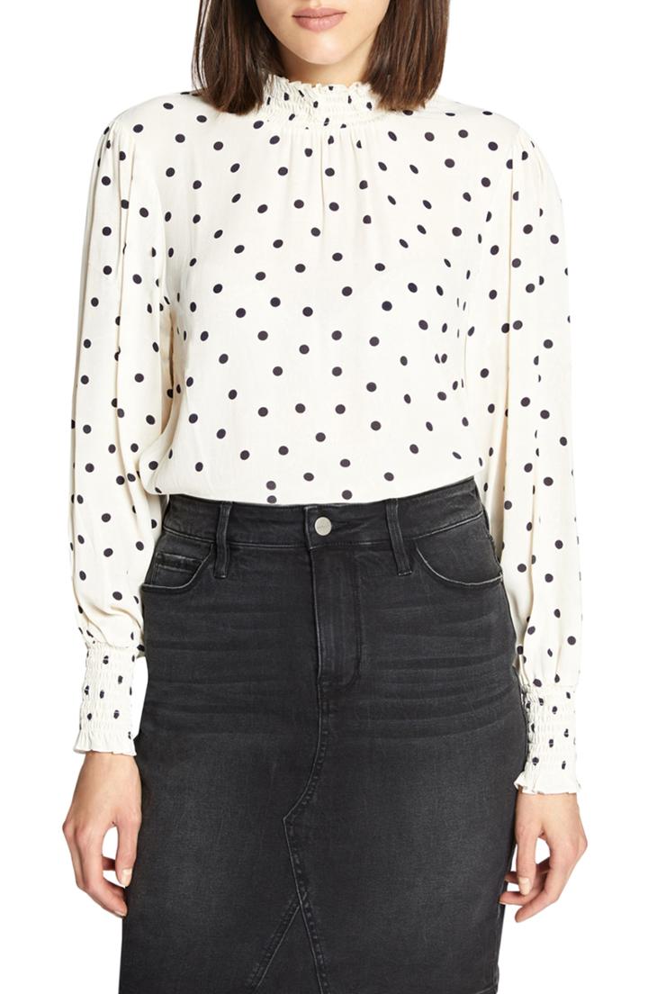 Women's Sanctuary Carrie Polka Dot Smock Detail Blouse - Ivory