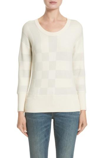 Women's Burberry Check Knit Wool Blend Sweater - White